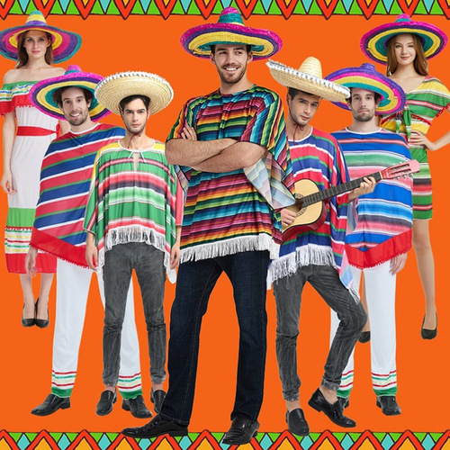 Halloween Children's Mexican Mantle Costume Masquerade Adult Mexican Cloak Shawl Performance Suit Set