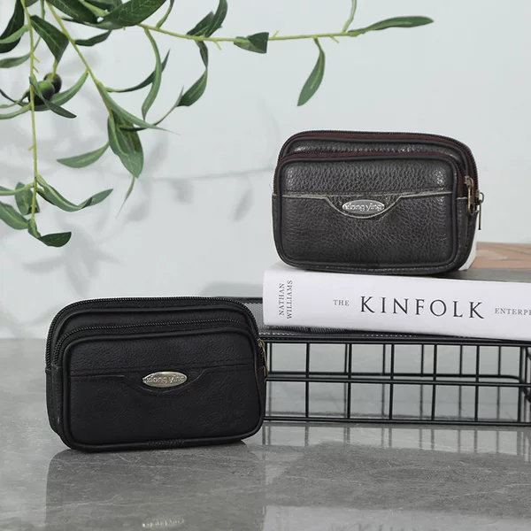 Middle-aged and elderly leather waist bag factory price leather belt cowhide mobile phone bag ten yuan store supply coin purse zipper waist bag