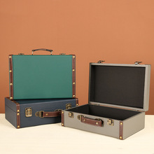 批發歐式復古手提箱桌面化妝收納整理箱包走秀道具箱純色皮箱木箱