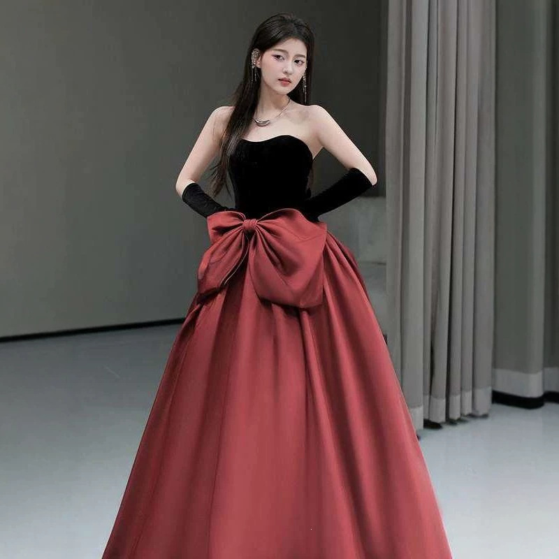 Đầm dạ hội ôm body nữ cổ yếm phong cách Pháp — Đỏ rượu, Hồng