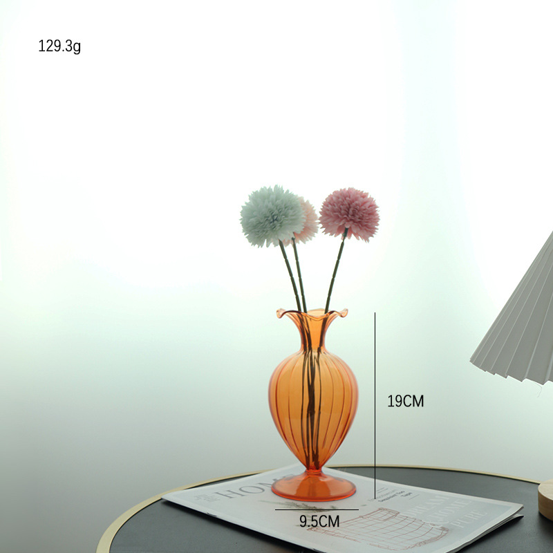 Estilo europeo retro simple boca de vidrio gran vientre serie florero de vidrio sala de estar estudio en casa decoración de noche Lily