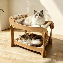木质猫窝猫抓板一体猫床剑麻四季通用可叠加不掉屑上下铺猫沙发