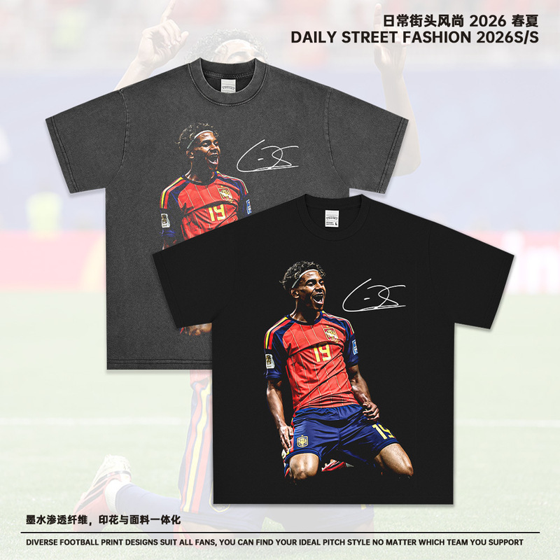 Cross-border Lamine Yamal retro short-sleeve digital direct-print 260g football star jersey, available from the source factory Cross-border Lamine Yamal retro short-sleeve digital direct-print 260g football star jersey, available from the source factory