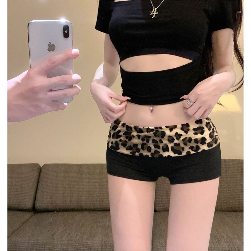 Contrast Color Leopard Print Casual Pants for Women Summer New Low-Waist A-Line Pants Sexy Shorts Petite Butt Lift Hot-Selling Pants