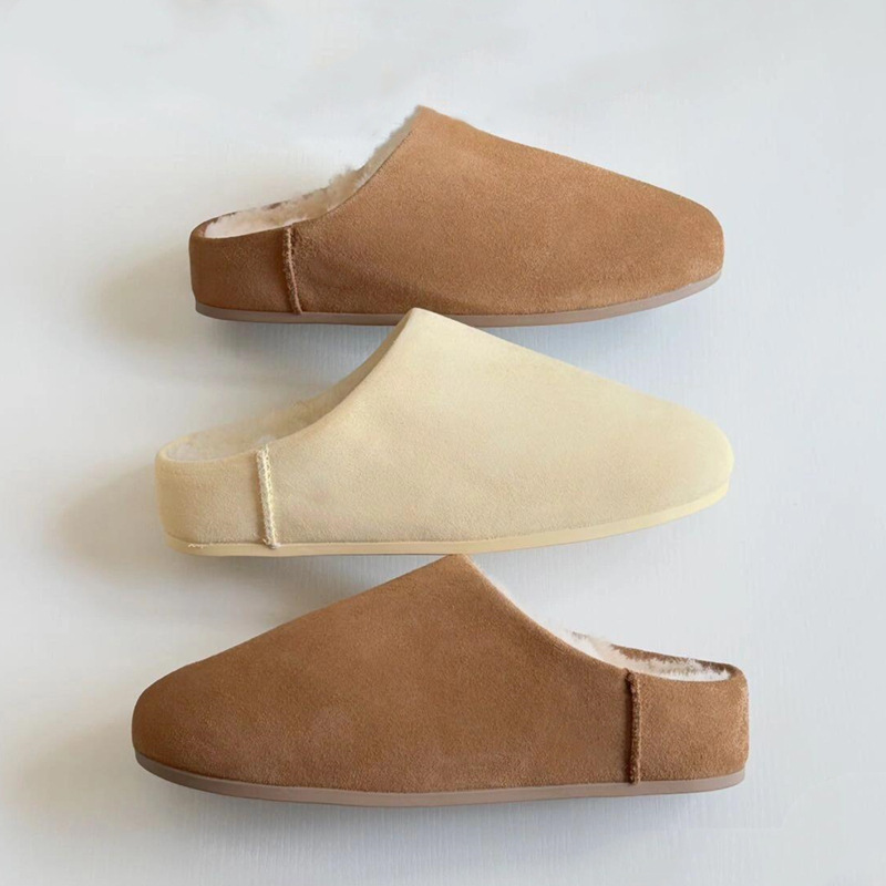 Cross-Border Sangpo Fur Integrated Flat-Soled Shallow-Mouth Slip-On Warm Casual Home Lazy Snow Boots Cotton Slippers Wholesale