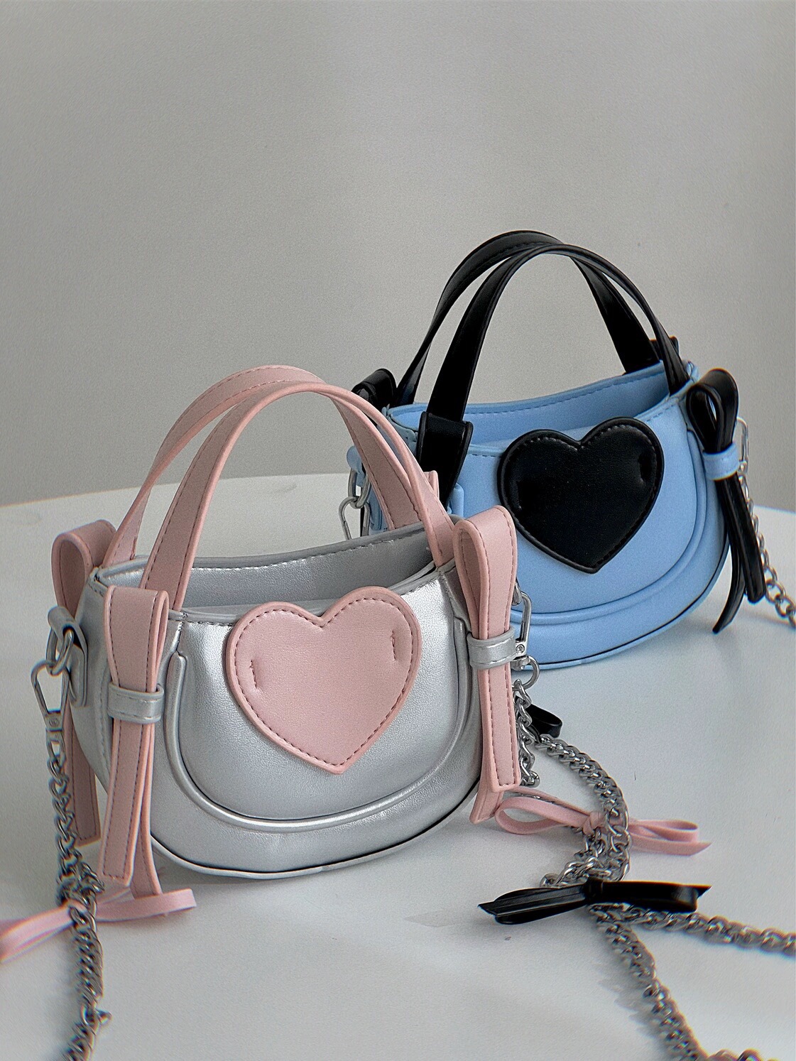 Streetwear Style Square Shape Small Size Women's Small PU Heart Shape Streetwear Square Zipper Shoulder Bag
