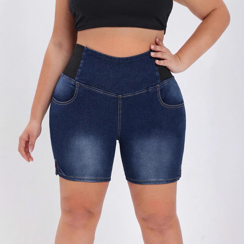 2025 Amazon Cross-Border New Mid-Waist Denim European and American Elastic Waist Hip-Lifting Loose Washed Women's Denim Shorts