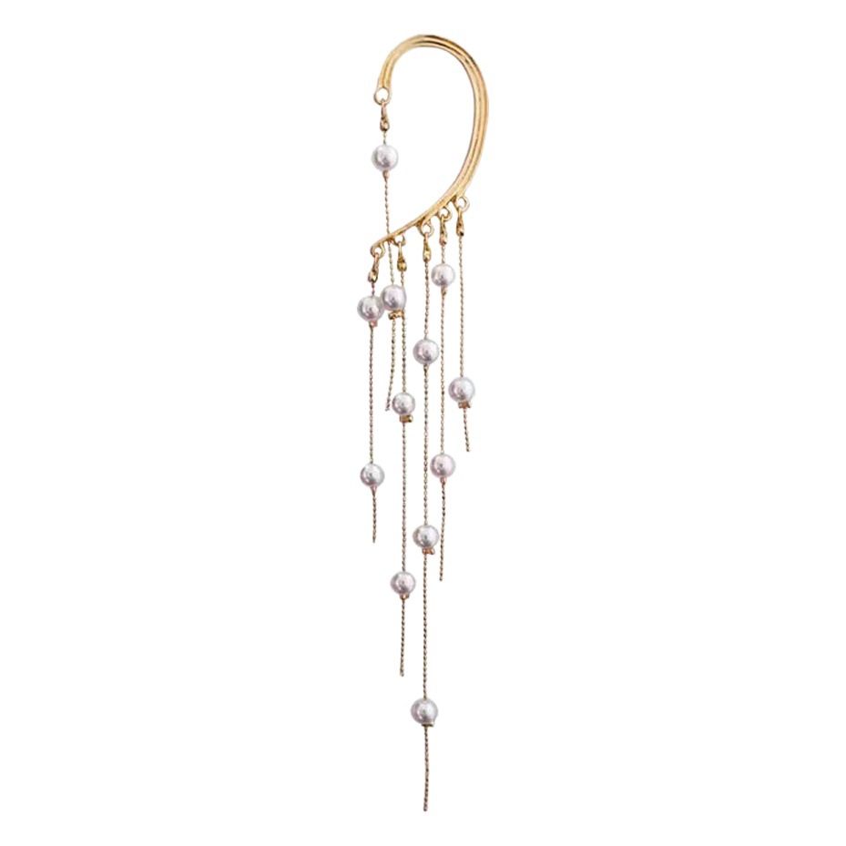 European and American cross-border earrings elegant goddess pearl tassel earrings without pierced personality trendy long exaggerated earrings