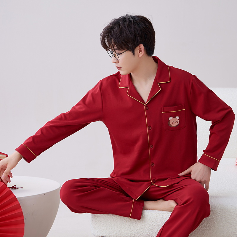 Pijamas hombres primavera y otoño algodón manga larga rojo brillante año animal algodón fino otoño primavera y verano ropa para el hogar