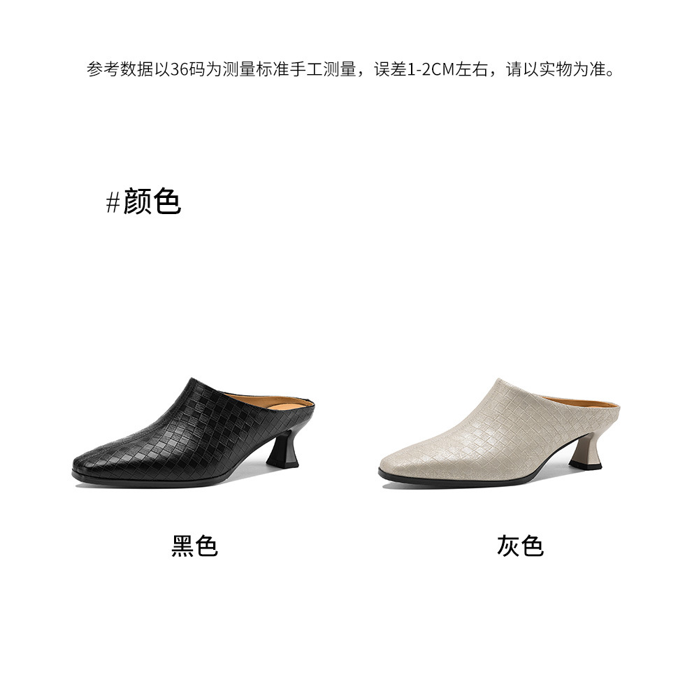 Sandal nữ bít mũi gót thô 5 cm, da bò đơn giản mùa xuân hè — đen chi tiết 6
