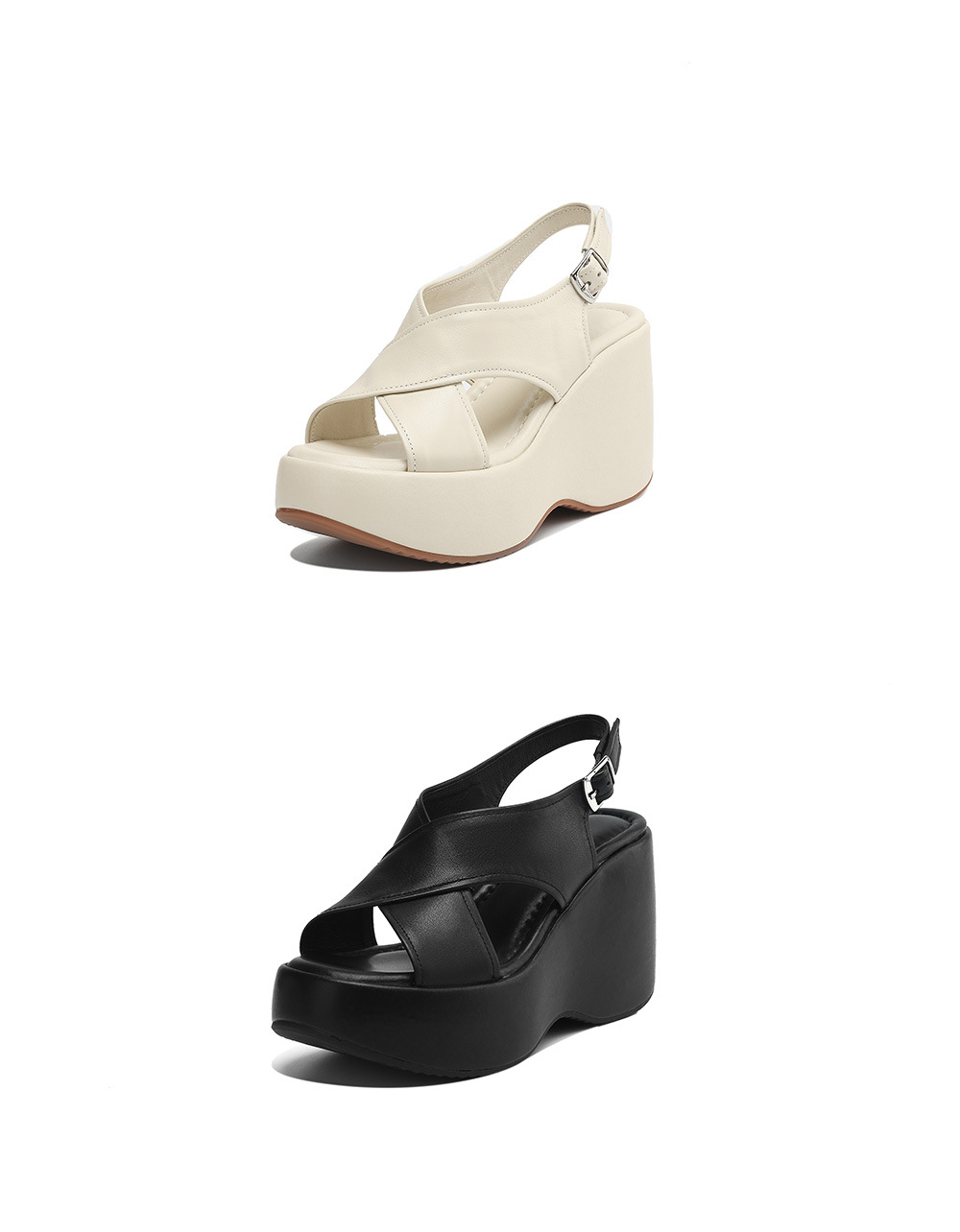 Sandal hở mũi da thật quai chéo kiểu Pháp, gót xuồng cao 9 cm, dáng thon gọn — Màu đen, Màu trắng be chi tiết 22