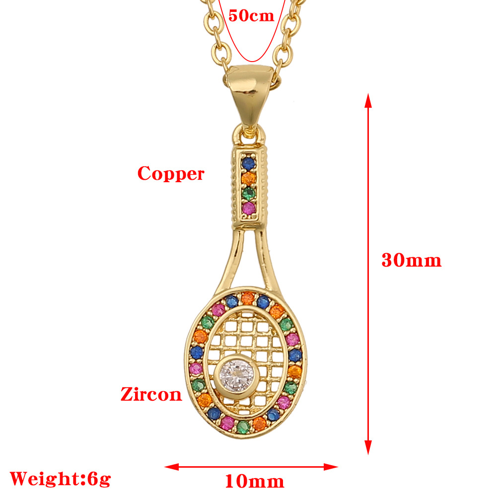 Fashion Copper Micro-inlaid Colored Zircon Badminton Racket Pendant Necklace display picture 1