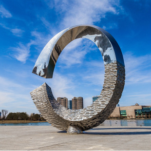 Large stainless steel ring sculpture outdoor city landmark mirror sketch sales office garden landscape modeling ornaments