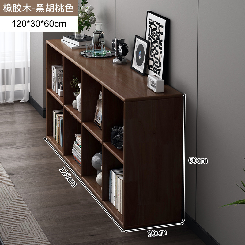 Estantería de madera de goma, gabinete de rejilla de madera maciza, sala de estar, soporte integrado contra la pared, almacenamiento de piso, estantería de color de nogal americano