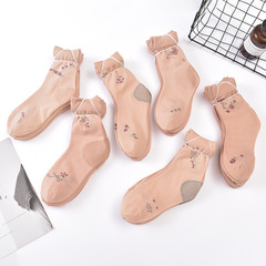 Spring and summer women's short stockings with heel, non-slip jacquard, middle-aged and elderly women's velvet stockings, thin short stockings, street stall socks