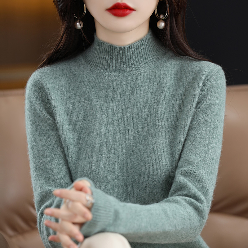 鄂尔多市春秋半高领五分袖羊毛针织衫女毛衣中袖薄打底衫|undefined