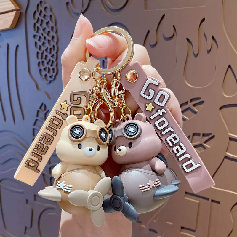 Cartoon flight diary keychain cute bear couple schoolbag pendant car key chain ornaments gift wholesale