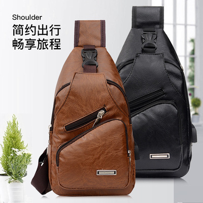 跨境風潮2021新款胸包男士商務通勤PU軟面斜挎包單肩小背包 代發