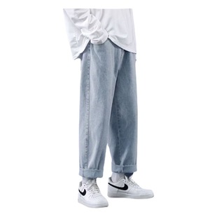 Spring and Autumn New Style Straight Leg Jeans Men's ins Hong Kong Style Trendy Brand Loose Casual Wide Leg Pants Trendy All-match Trousers