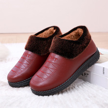 冬季老北京棉鞋女加绒保暖中老年妈妈鞋PU革面轻便雪地靴一件代发