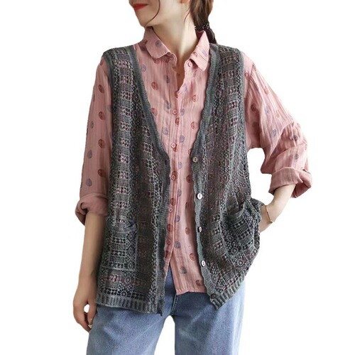 Fashion Ethnic Style Lace-up Single Button Vest Women's Ultra-thin Lightweight Young Outerwear Fashionable Overcoat European and American 