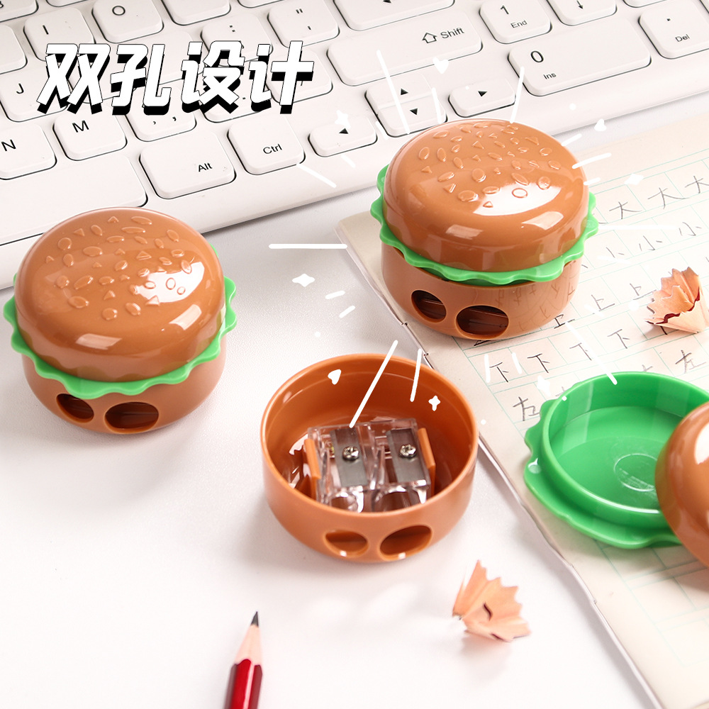Creativa hamburguesa cuchillo de lápiz adorable cuchillo de lápiz de doble agujero estudiantes de mano cuchillo de lápiz cuchillo de lápiz al por mayor