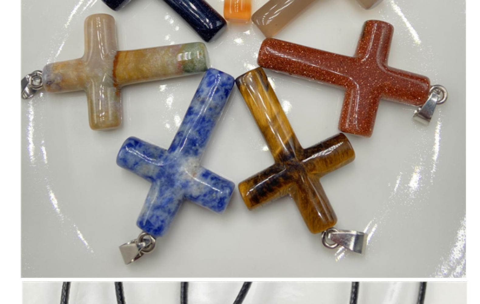 Retro Cross Natural Stone Pink Crystal Handmade Pendant Necklace 1 Piece