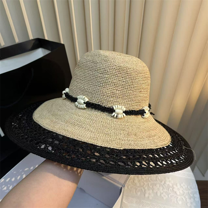 Cappello di paglia raffia stile hepburn donna cappello mare_voghion.com