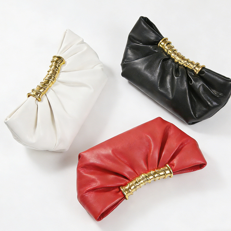 Cross-Border In-Stock Cloud-Shaped Clutch Bag Leia Metal Pleated Dumpling Bag Light Luxury High-End Evening Bag Single Shoulder Women's Bag Cross-Border In-Stock Cloud-Shaped Clutch Bag Leia Metal Pleated Dumpling Bag Light Luxury High-End Evening Bag Single Shoulder Women's Bag