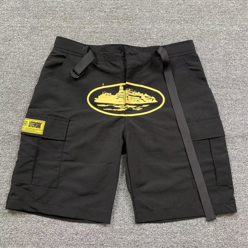 Corteiz Litework Cargo Shorts Alcatraz Logo Black