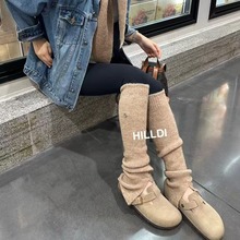 木耳边韩国博主同款过膝袜套配靴子保暖堆堆腿套秋冬长筒针织加厚