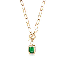 vintage中古风简约OT扣绿色公主方钻吊坠 仿天然祖母绿宝石项链女