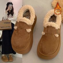 女童厚底勃肯鞋女孩冬加绒雪地靴儿童乐福鞋魔术贴保暖棉鞋卡其色
