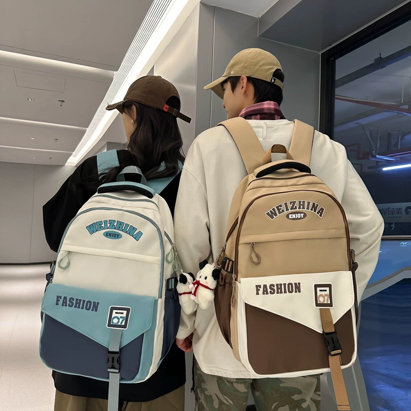 Retro capacious backpack, shoulder bag for elementary school students, universal laptop, American style, for secondary school
