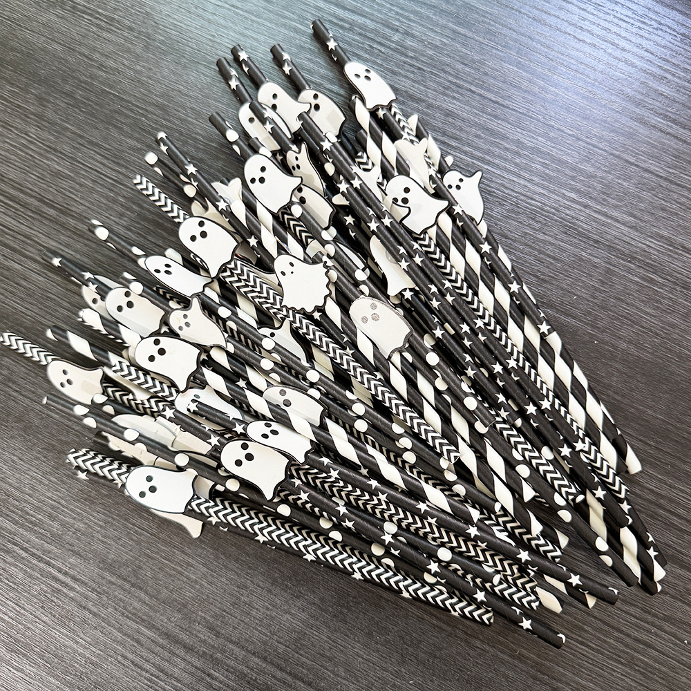 Punto transfronterizo al por mayor creativo pajita de papel de Halloween decoración pajita fantasma mesa de postre vestido botella de pudín plug-in