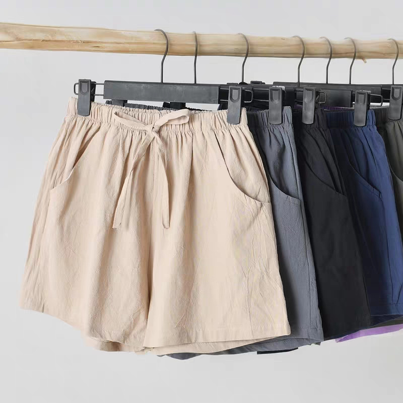 Spring and Summer New Cotton and Linen Shorts for Women, Thin A-Line Wide-Leg High-Waisted Slimming Look Large Size Loose Casual Shorts for Women