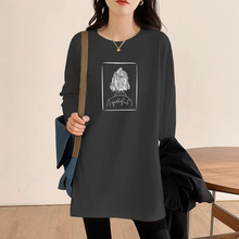 鲨鱼裤搭配的上衣纯棉体恤女遮臀灰色打底衫长款长袖t恤女遮屁股