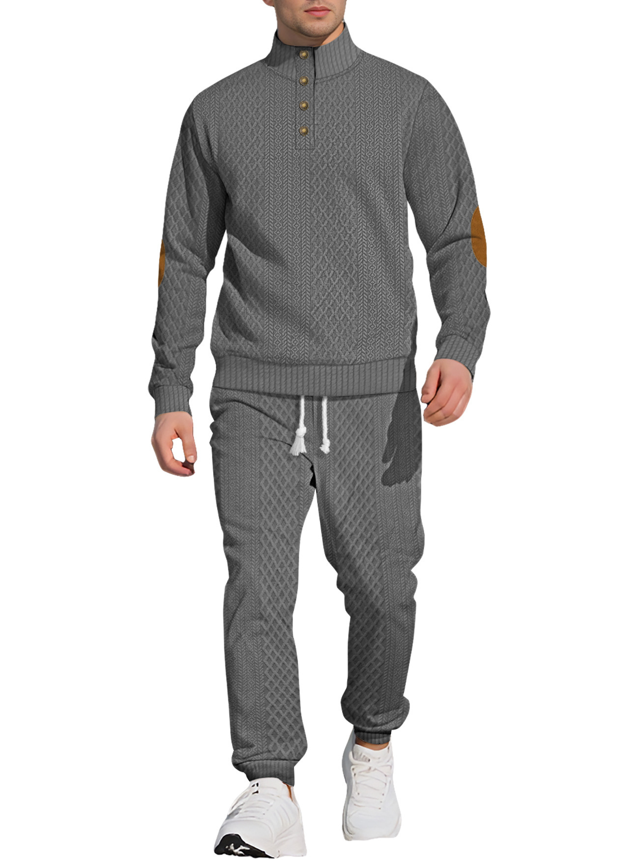 Nuevo Amazon transfronterizo europeo cuello de manga larga pantalones deportivos casuales al aire libre Jacquard set