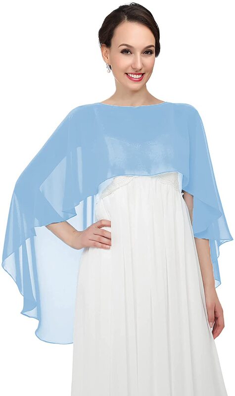Women's Solid Color Pullover Loose Chiffon Shawl Round Neck Breathable Thin Blue Cloak Casual Simple Sunscreen Clothing