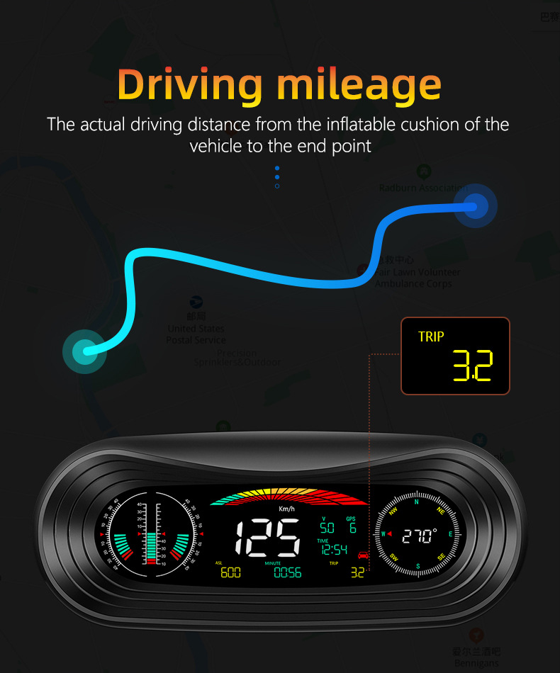 Car Portable Instrument Hud Head-Up Display Color Screen Car-Mounted Hud Portable High-Definition Off-Road Level and Slope Meter