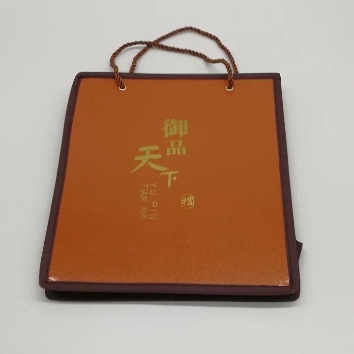 御品天下茶具土黄色手提袋礼袋伴手礼商务礼品袋礼品仿皮车线加厚