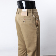 外贸尾单秋冬厚款男式休闲直筒商务宽松高腰深档弹力免烫卡其长裤