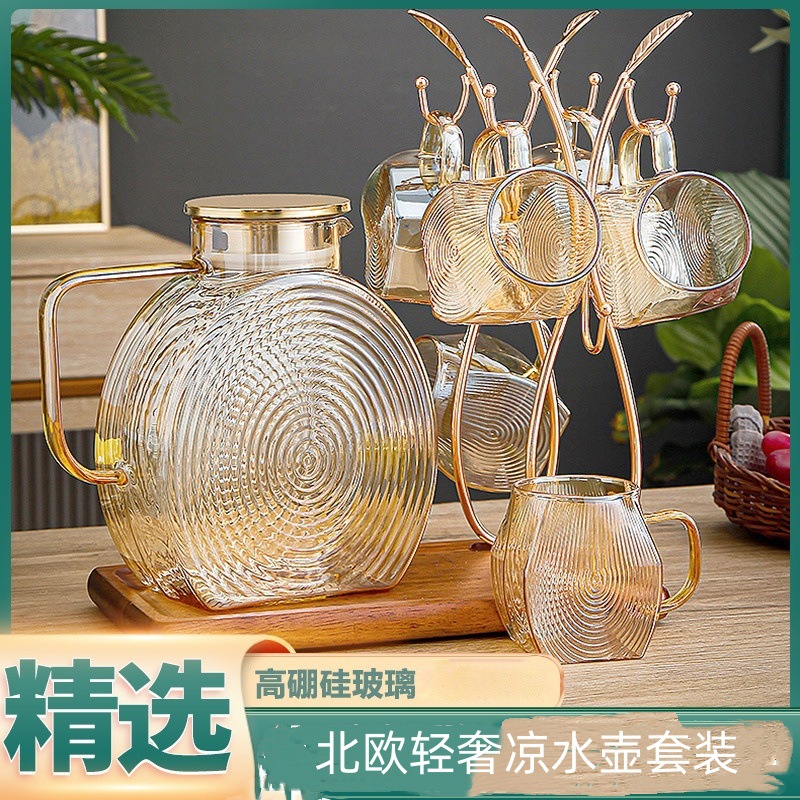 高硼硅ins凉水壶家用水杯大容量冷水壶高硼硅玻璃透明水具套装