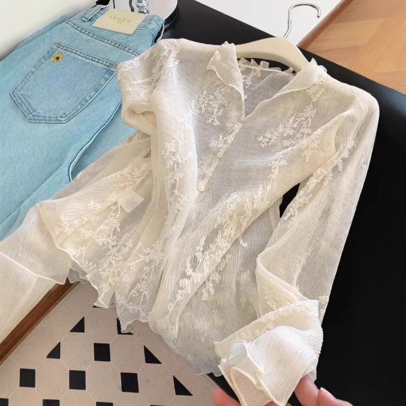 Designer-Inspired Heavy Embroidery Lace V-Neck Long-Sleeve Cardigan for Women, Spring and Autumn French Style, Versatile Casual Lightweight Top