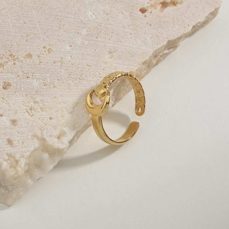 creative hollow moon stainless steel opening hollow geometric ring