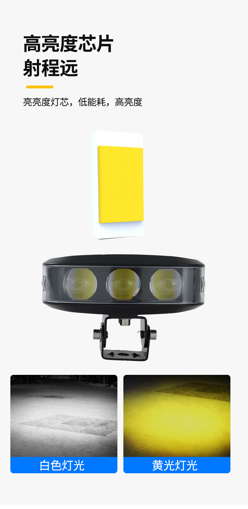 Cross-border motorcycle spotlight, crescent-shaped three-eye spotlight, far and near yellow-white light headlamp for electric vehicles