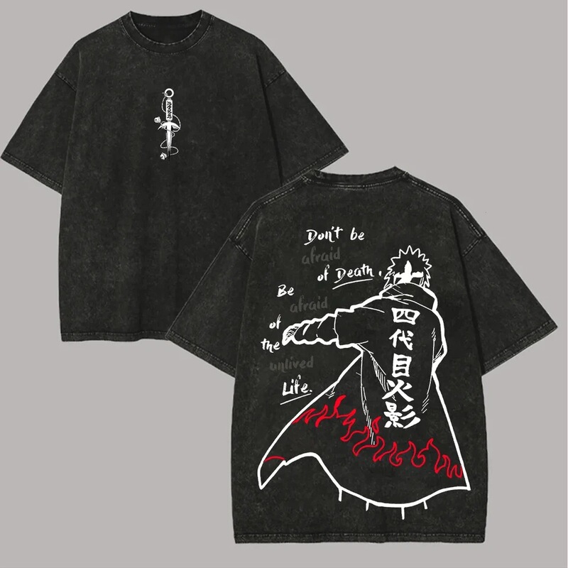 Minato Namikaze T-Shirt Naruto Hokage Quote Vintage Acid Wash Streetwear Oversized Retro