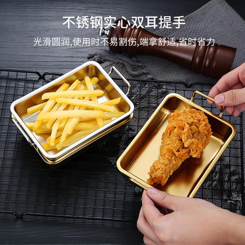 304 stainless steel Korean snack plate with ears golden fried chicken plate French fries creative cold dish plate dessert plate small square plate