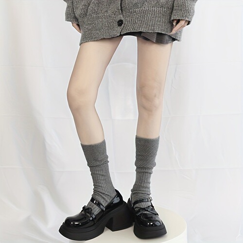 Japanese breathable stack socks, autumn Korean Dongdaemun, coarse knit, granular interwoven, women's gray mid-calf cotton socks