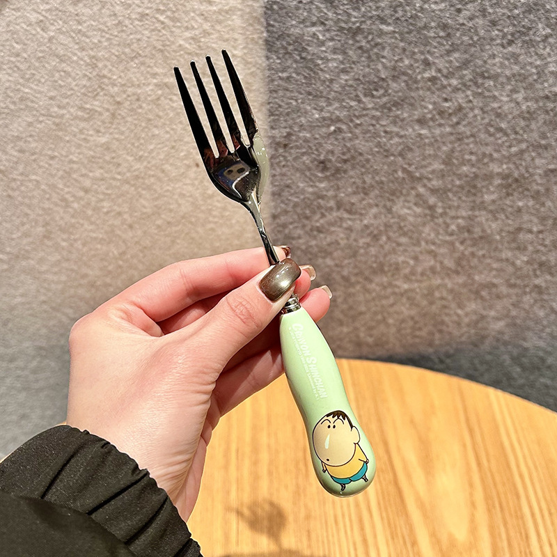 本物のクレヨンしんちゃん子供用セラミック 304 スプーン箸家庭用ライススプーンステンレス鋼学生ポータブルカトラリーボックス|undefined